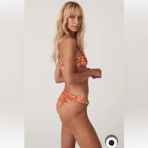 NWT Spell Pomelia Ring Scoop/Ring Pant Bikini in Retro Size XXS Orange Floral - Picture 10 of 16